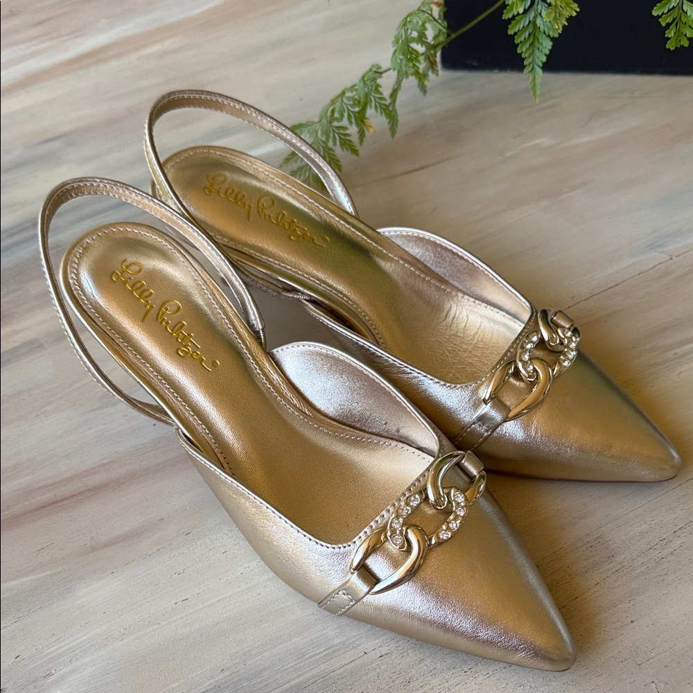 Lilly Pulitzer Jules Gold Kitten Heels